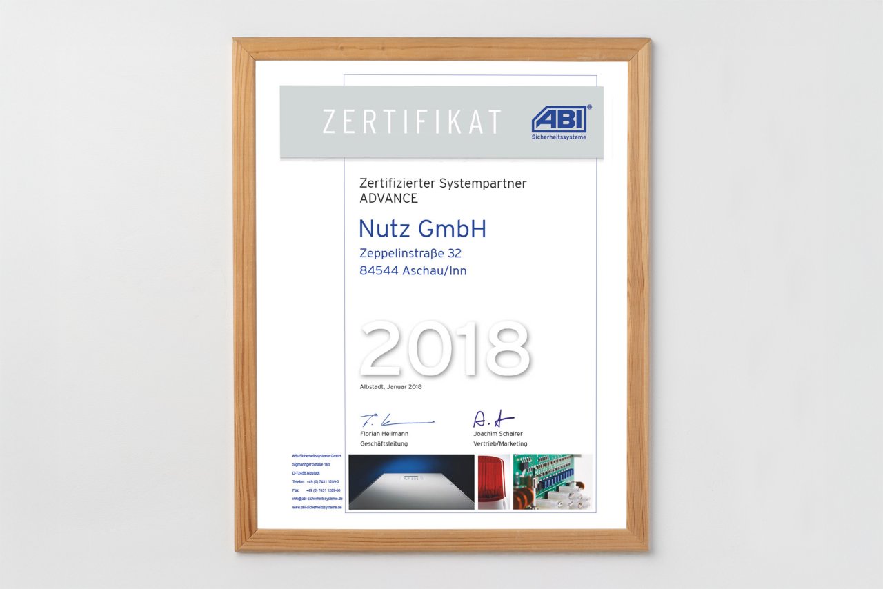 Zertifikate der Nutz GmbH: ABI Zertifizierter Systempartner ADVANCE
