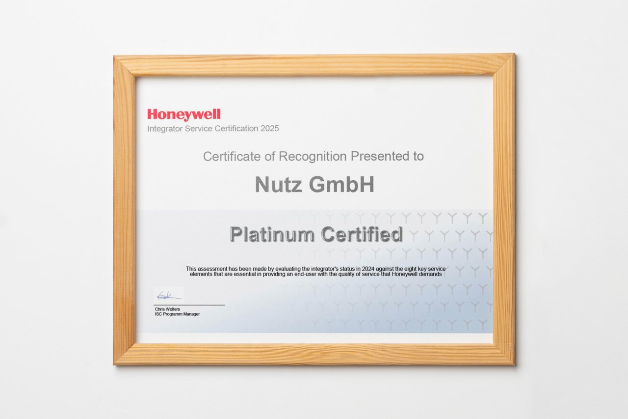 Zertifikate der Nutz GmbH: Honeywell Platinum Certified 2025